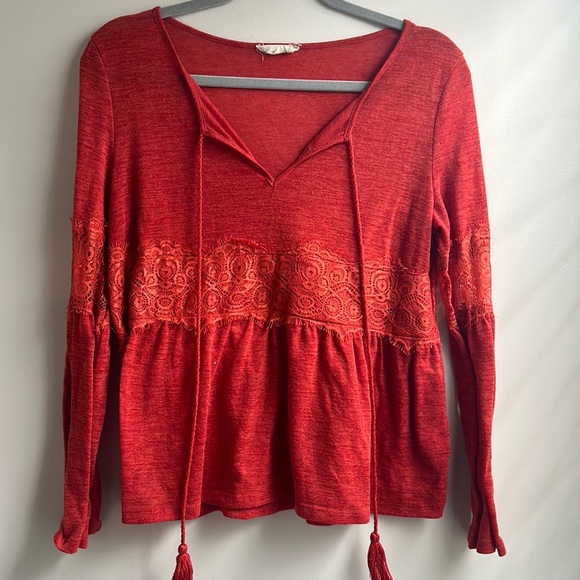 Altar'd State Tops - Altar'd State Burnt Orange Long Sleeve With Lace Medium